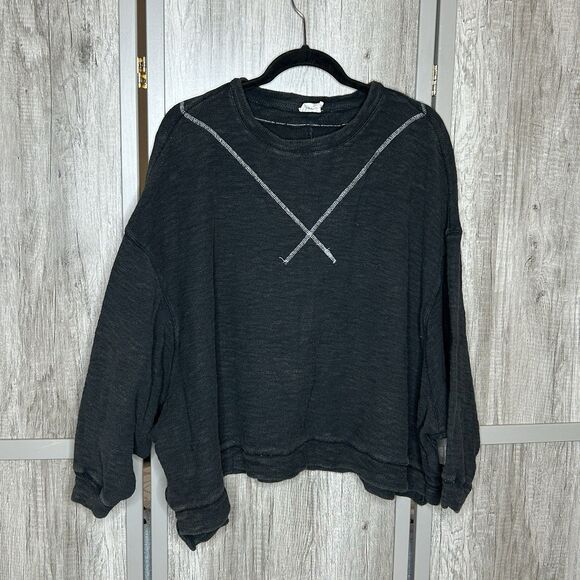 Free People We The Free Sweatshirt Womens XS Come Again Tee Oversized Gray Color - Picture 2 of 8